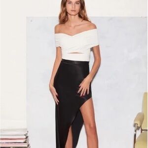 Fleur du Mal White and Black Off-Shoulder Bodysuit